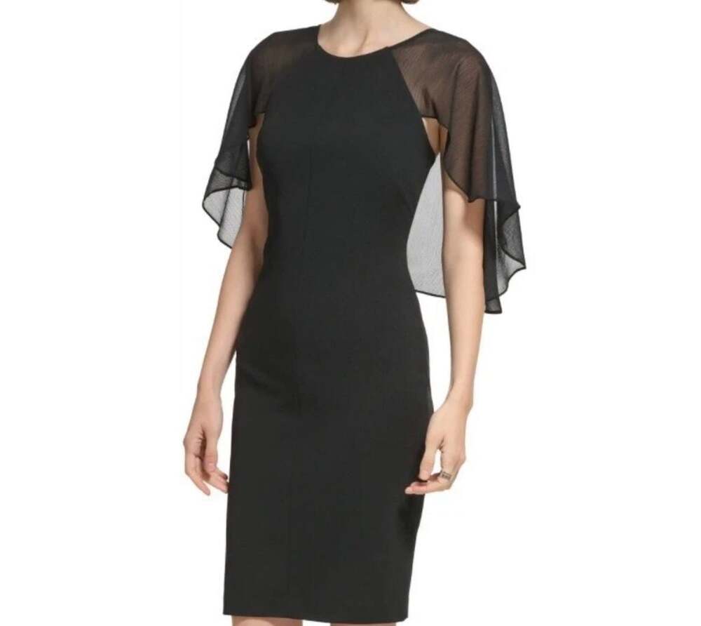 Calvin Klein Scuba Crepe Chiffon Caplet Sheath Dress